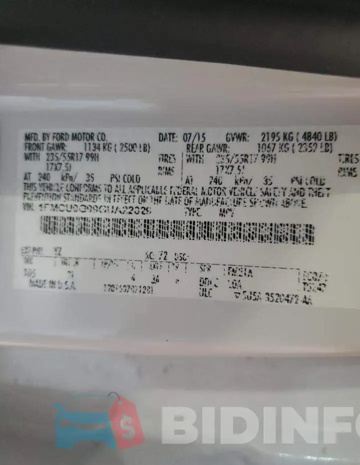 1FMCU9G99GUA22829 Photo# 13
