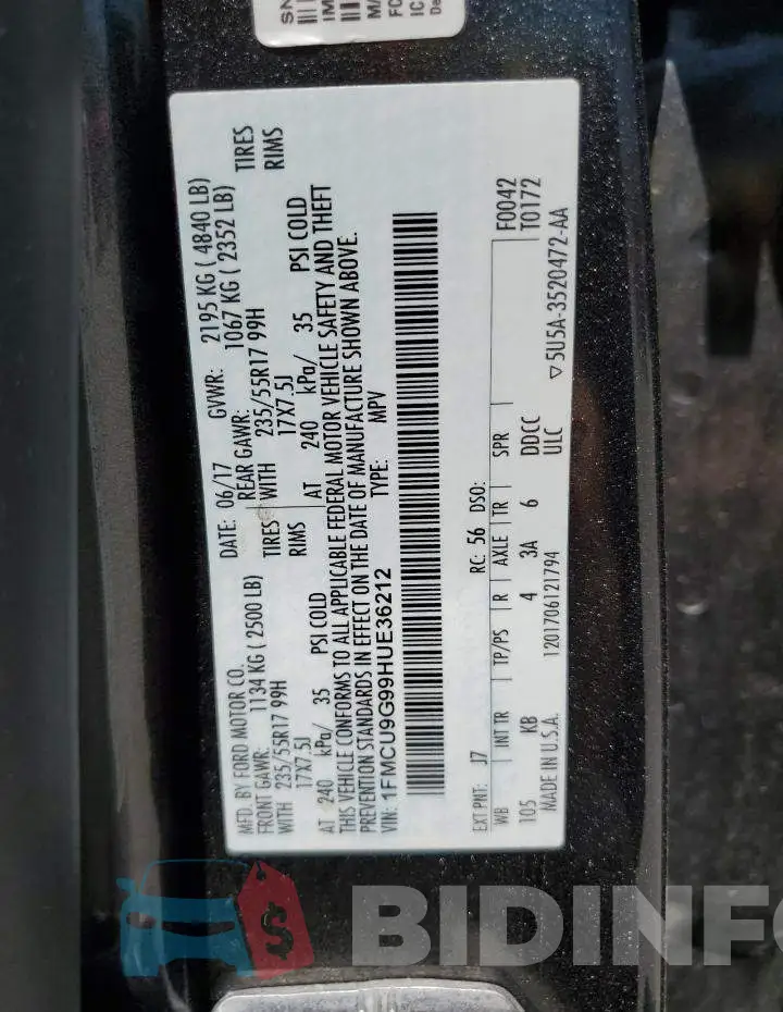 1FMCU9G99HUE36212 Photo# 12