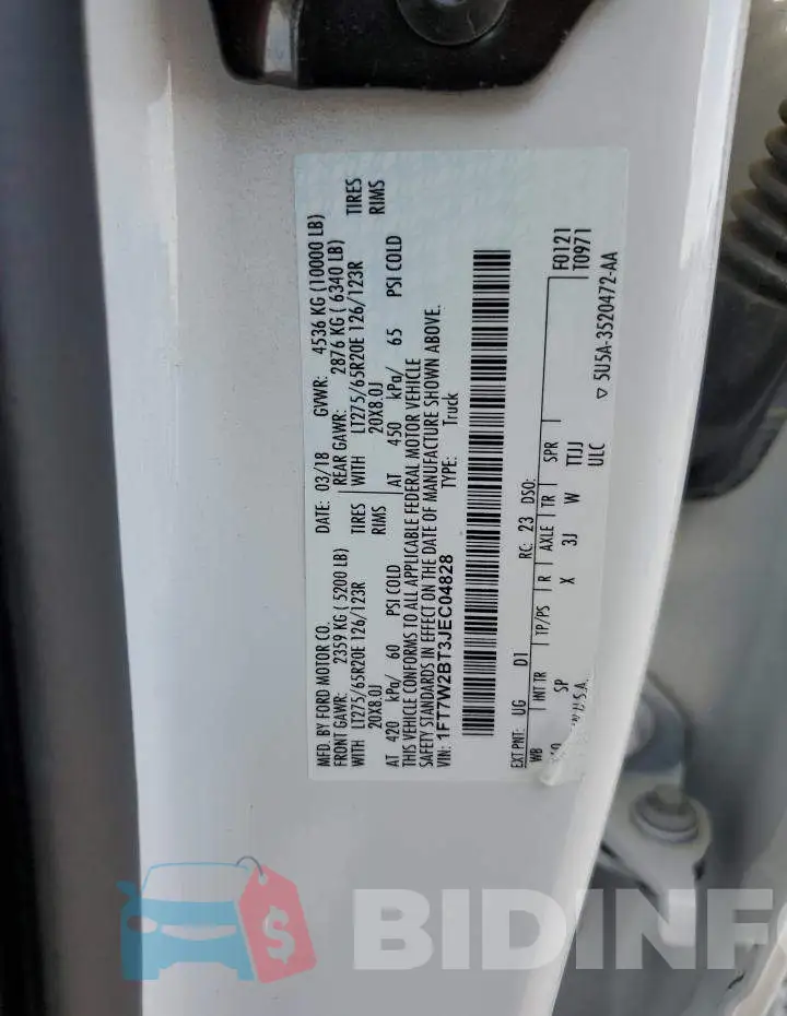 1FT7W2BT3JEC04828 Photo# 12
