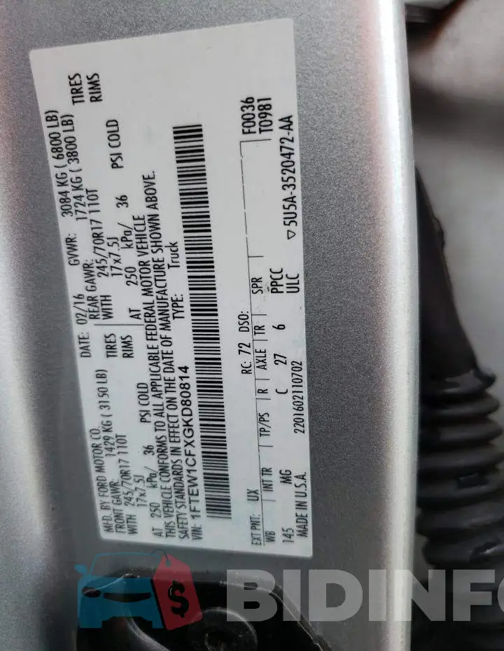1FTEW1CFXGKD80814 Photo# 12