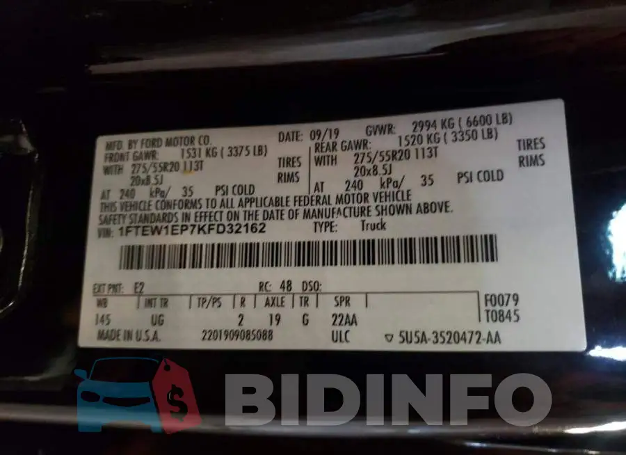 1FTEW1EP7KFD32162 Photo# 13
