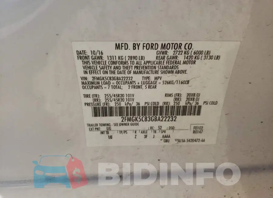 2FMGK5C83GBA22232 Photo# 13