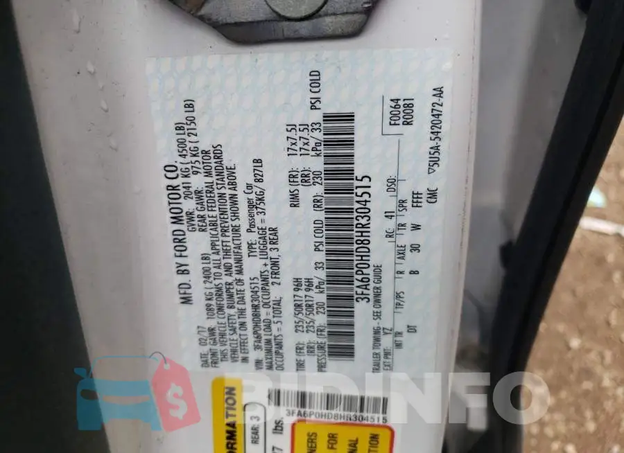 3FA6P0HD8HR304515 Photo# 13
