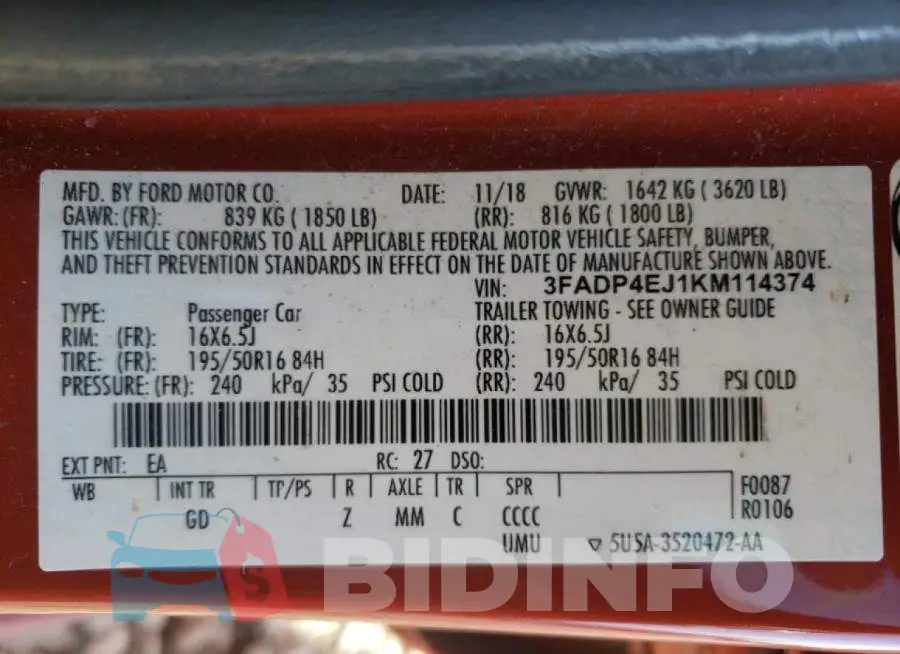 3FADP4EJ1KM114374 Photo# 10