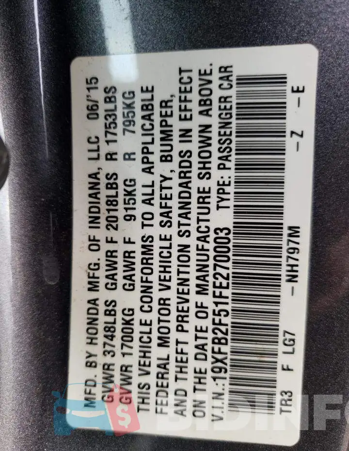 19XFB2F51FE270003 Photo# 12