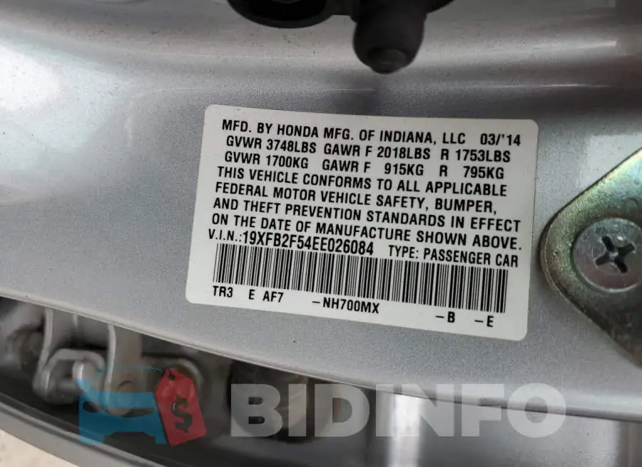 19XFB2F54EE026084 Photo# 12
