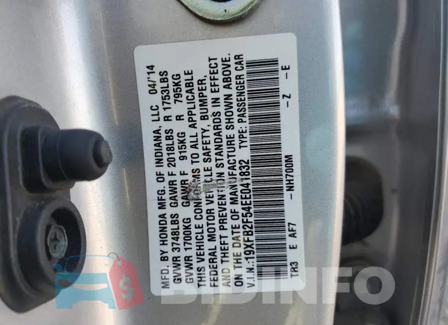 19XFB2F54EE041832 Photo# 12