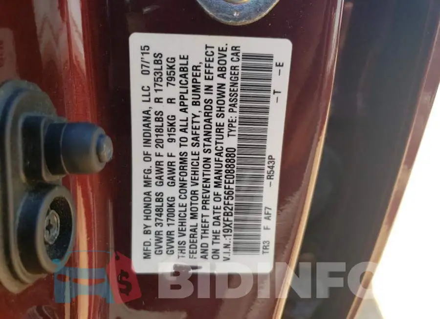 19XFB2F56FE088880 Photo# 13