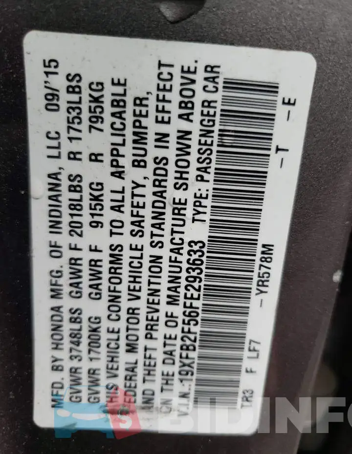 19XFB2F56FE293633 Photo# 12