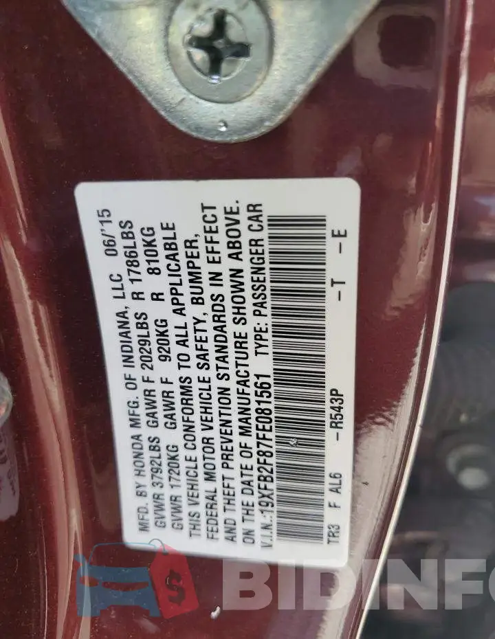 19XFB2F87FE081561 Photo# 12