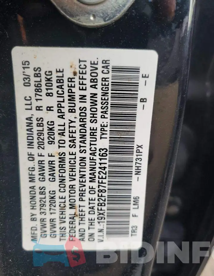 19XFB2F87FE241163 Photo# 12