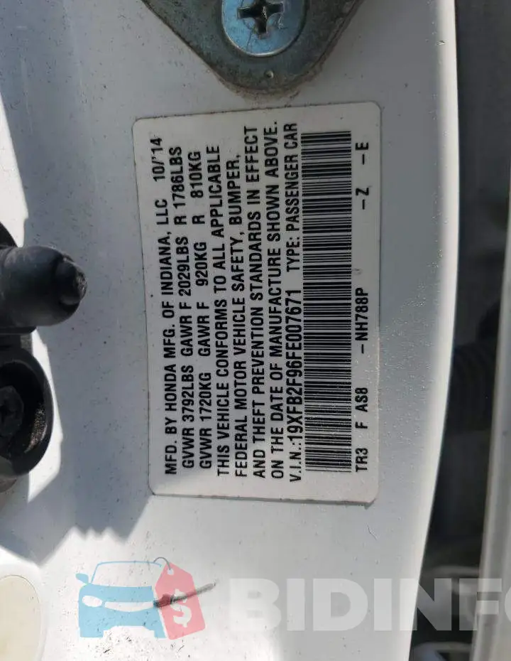 19XFB2F96FE007671 Photo# 12