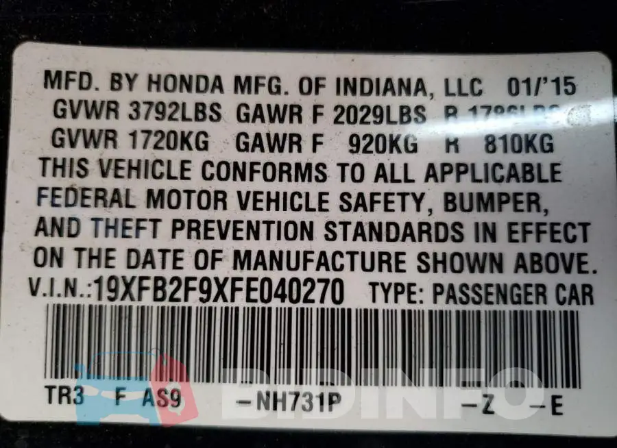 19XFB2F9XFE040270 Photo# 12