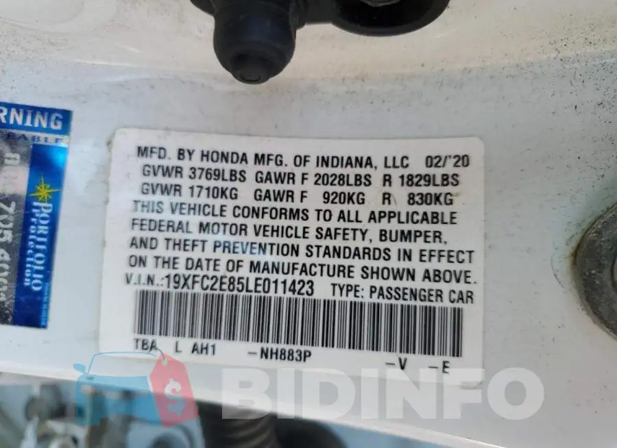 19XFC2E85LE011423 Photo# 12