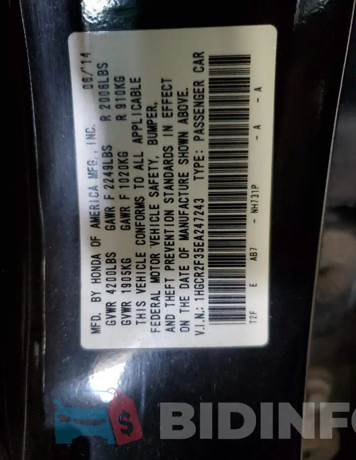 1HGCR2F35EA247243 Photo# 12
