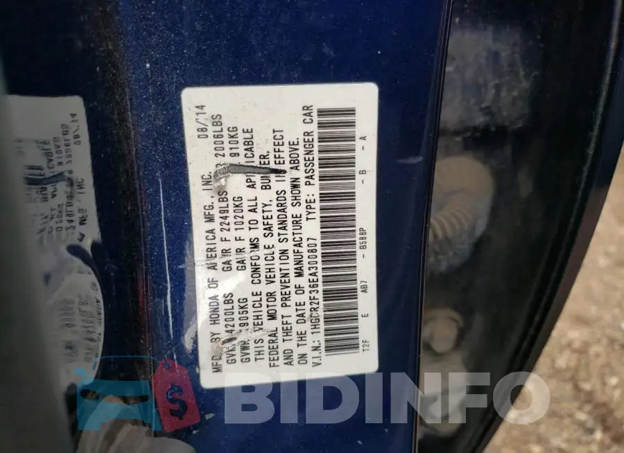 1HGCR2F36EA300807 Photo# 13