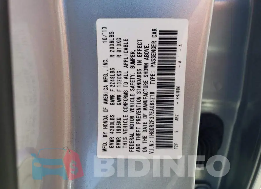 1HGCR2F37EA065219 Photo# 12