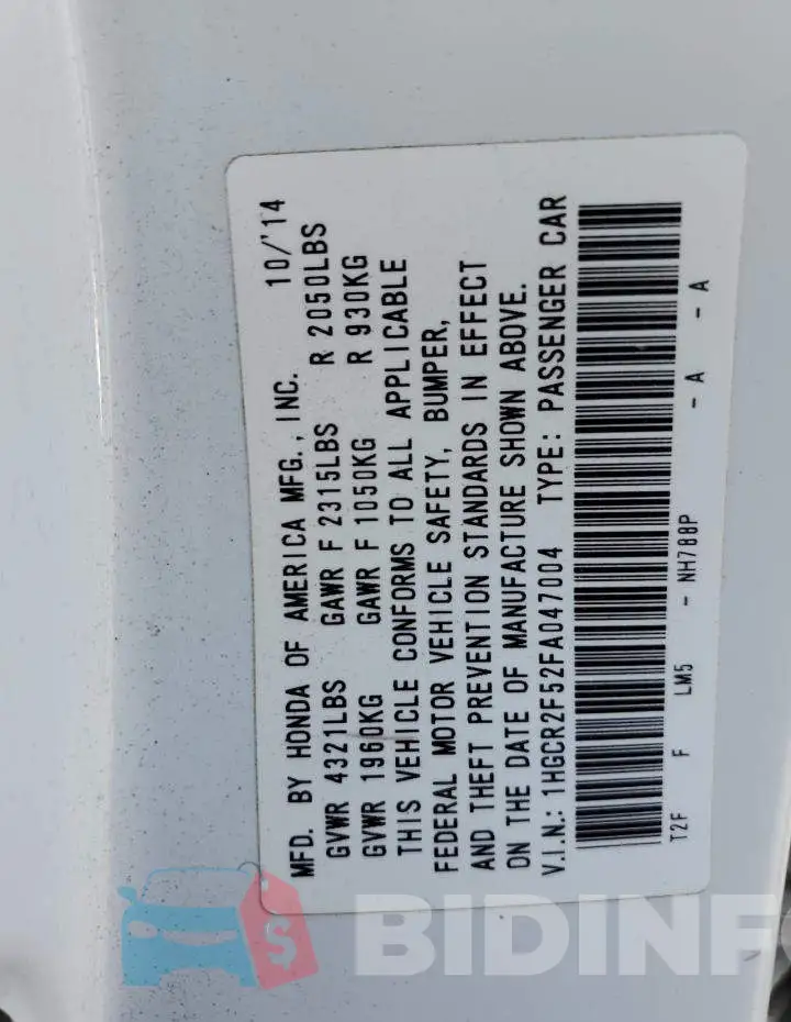 1HGCR2F52FA047004 Photo# 12