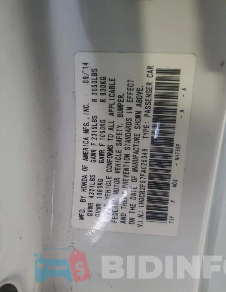 1HGCR2F57FA025046 Photo# 13