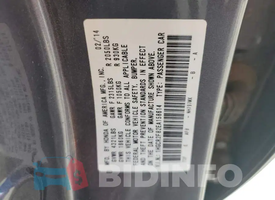 1HGCR2F82EA158614 Photo# 12