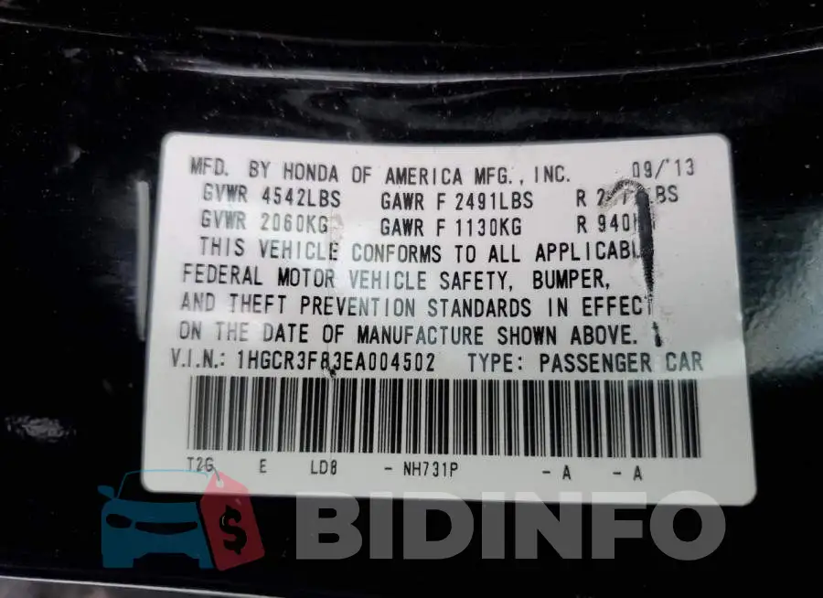 1HGCR3F83EA004502 Photo# 12
