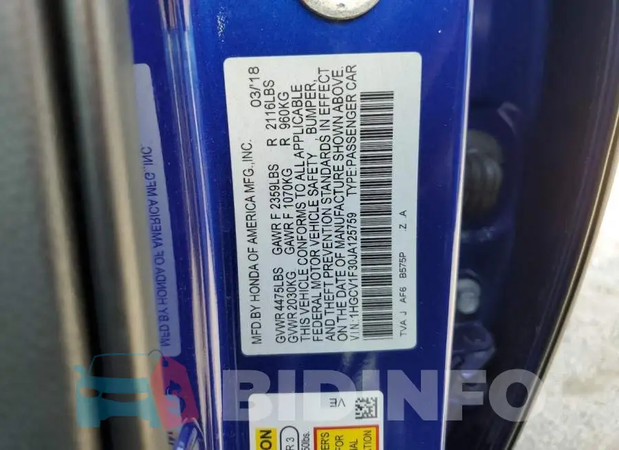 1HGCV1F30JA125759 Photo# 13
