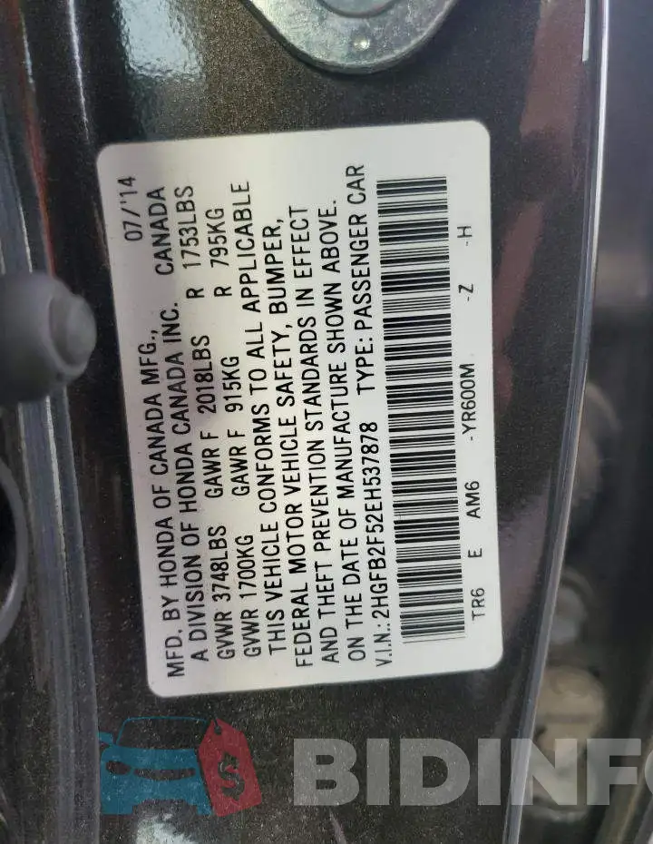 2HGFB2F52EH537878 Photo# 12