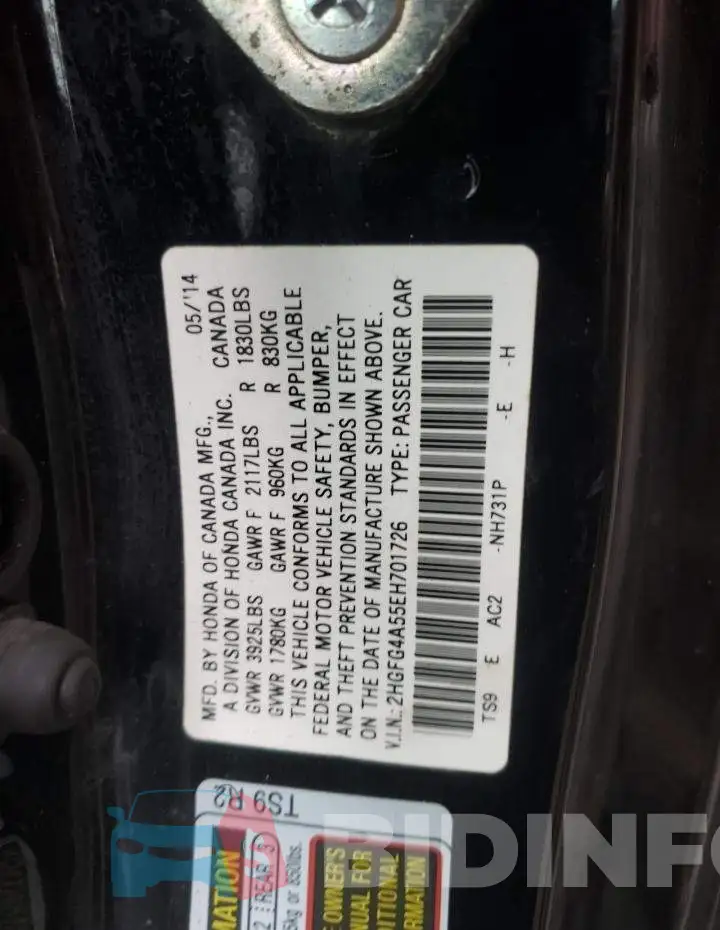 2HGFG4A55EH701726 Photo# 12