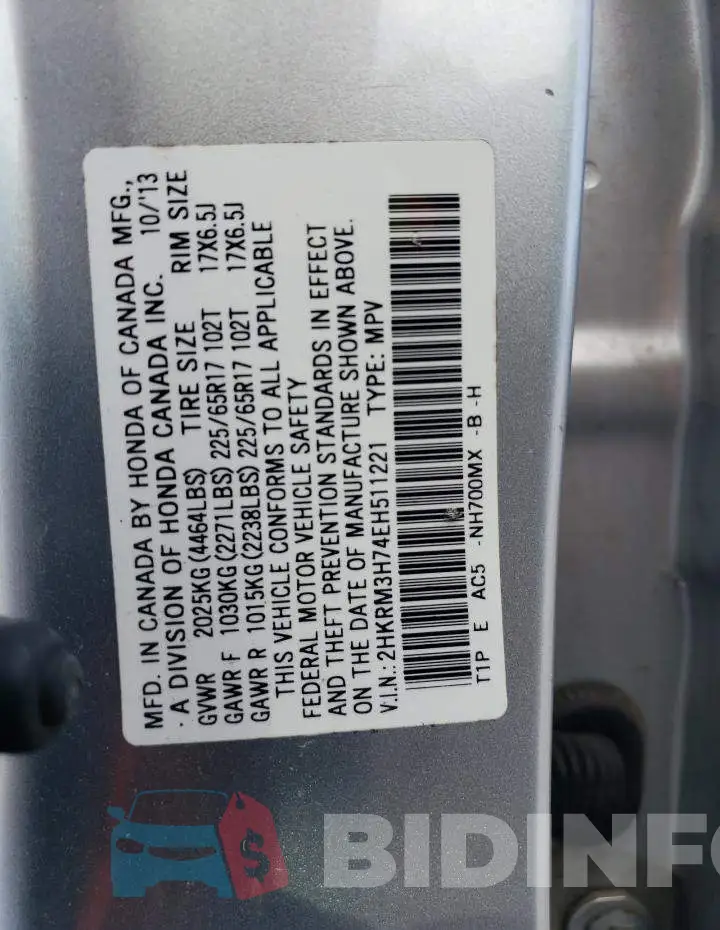 2HKRM3H74EH511221 Photo# 13