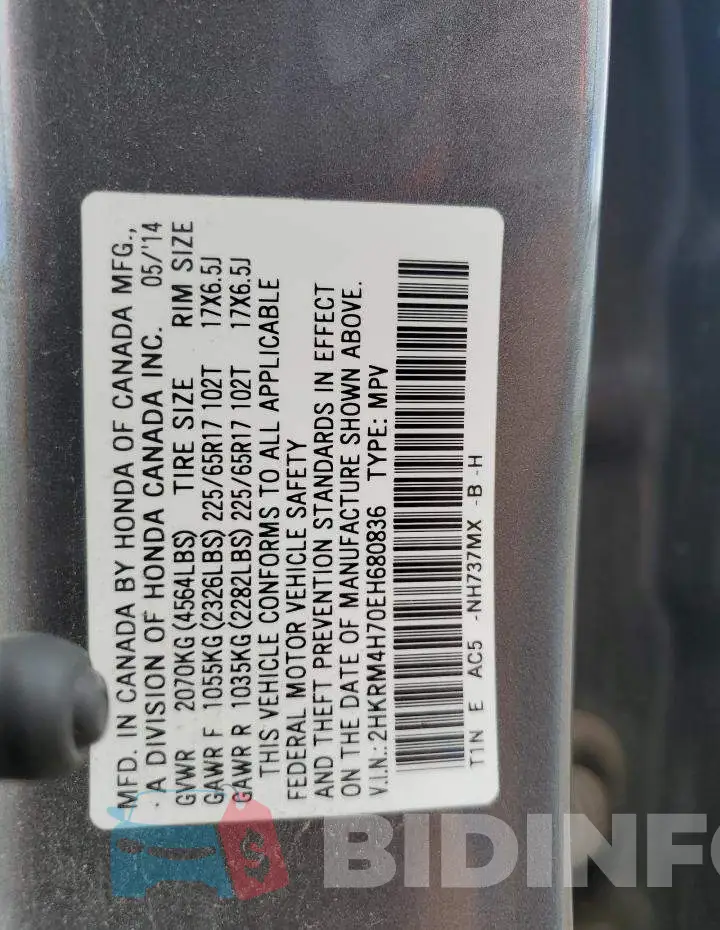 2HKRM4H70EH680836 Photo# 13