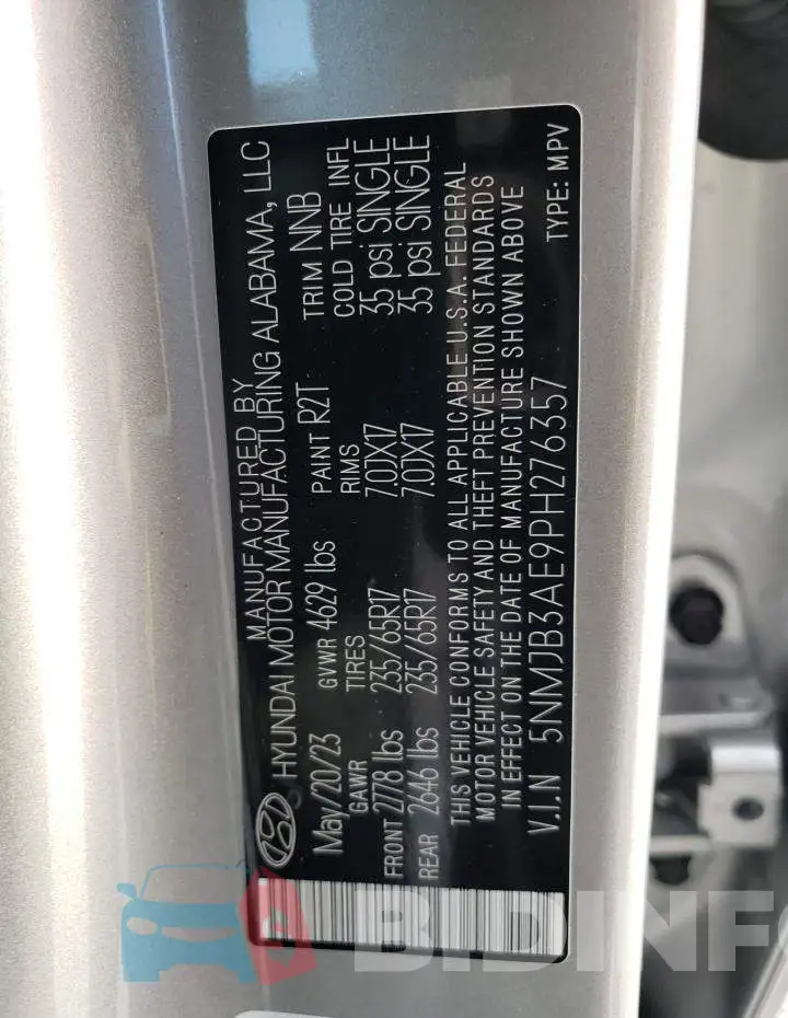 5NMJB3AE9PH276357 Photo# 13
