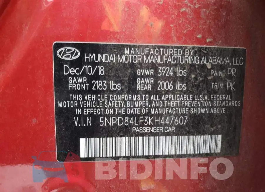 5NPD84LF3KH447607 Photo# 12