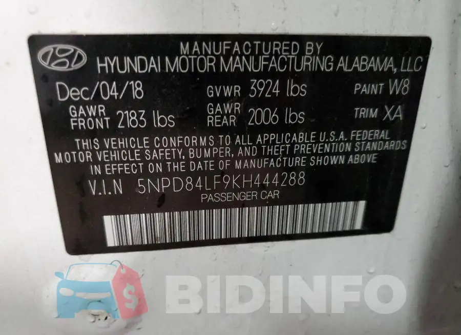 5NPD84LF9KH444288 Photo# 12