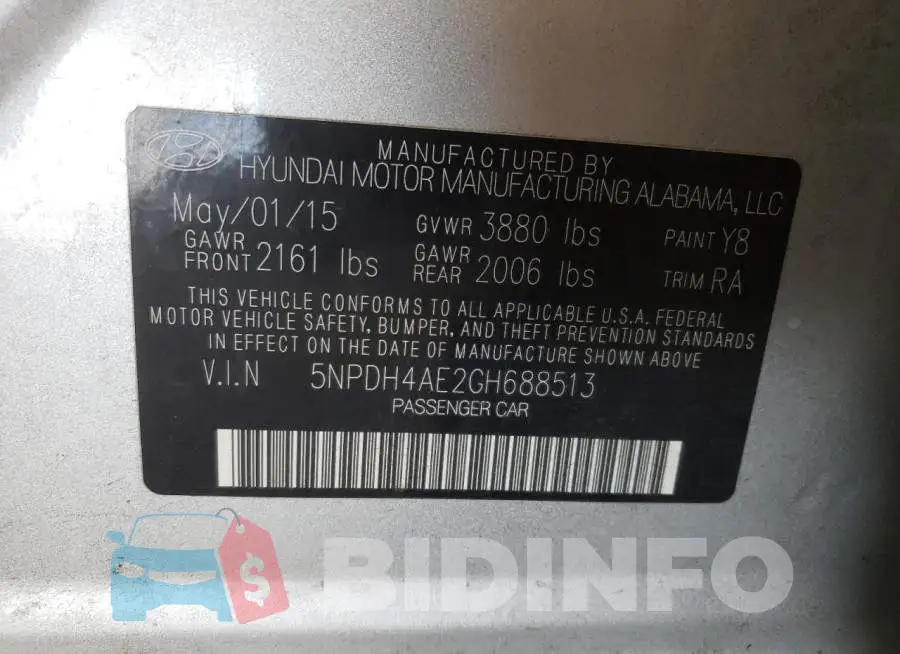 5NPDH4AE2GH688513 Photo# 12