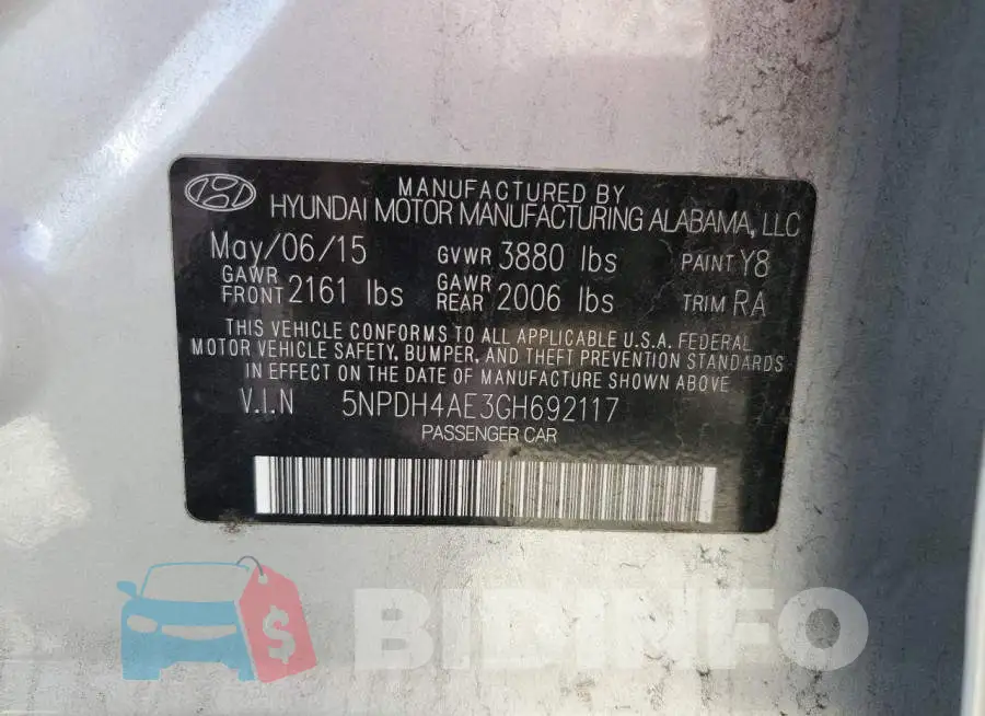 5NPDH4AE3GH692117 Photo# 12