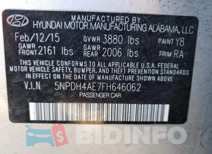 5NPDH4AE7FH646062 Photo# 12