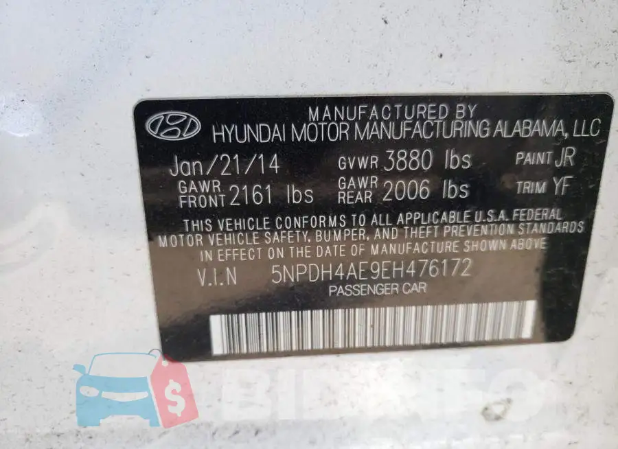 5NPDH4AE9EH476172 Photo# 12