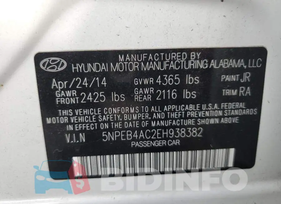5NPEB4AC2EH938382 Photo# 13