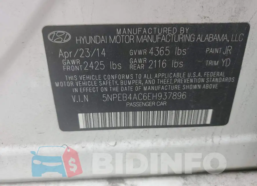 5NPEB4AC6EH937896 Photo# 12