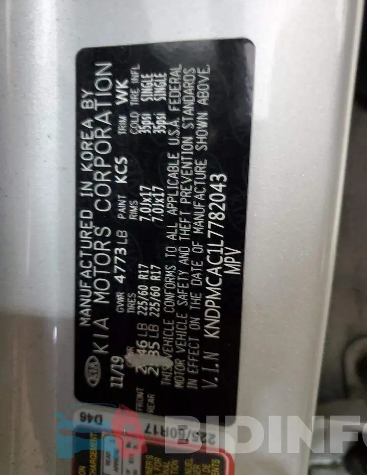KNDPMCAC1L7782043 Photo# 12