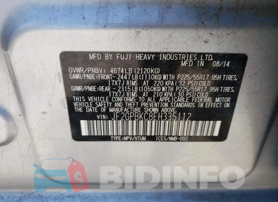 JF2GPBKC8EH335112 Photo# 13