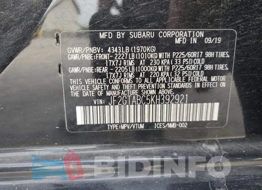 JF2GTABC5KH392921 Photo# 12