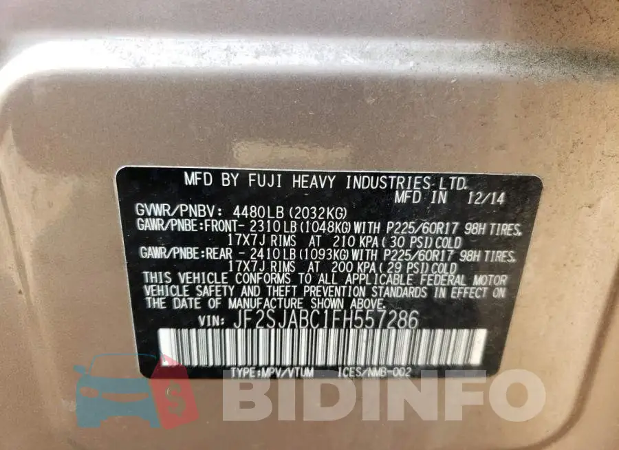 JF2SJABC1FH557286 Photo# 12