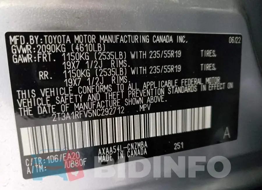 2T3A1RFV5NC292712 Photo# 13