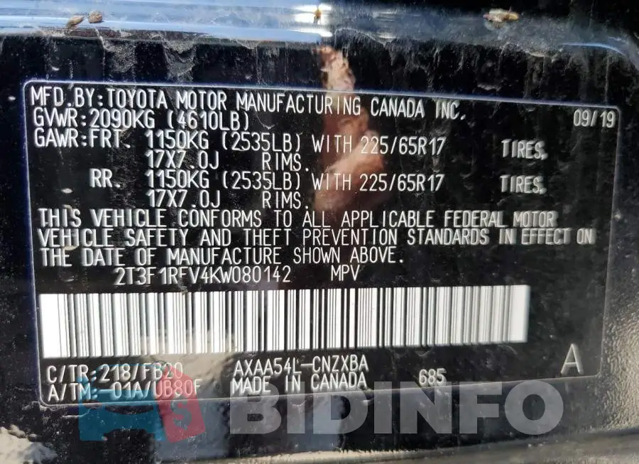 2T3F1RFV4KW080142 Photo# 13