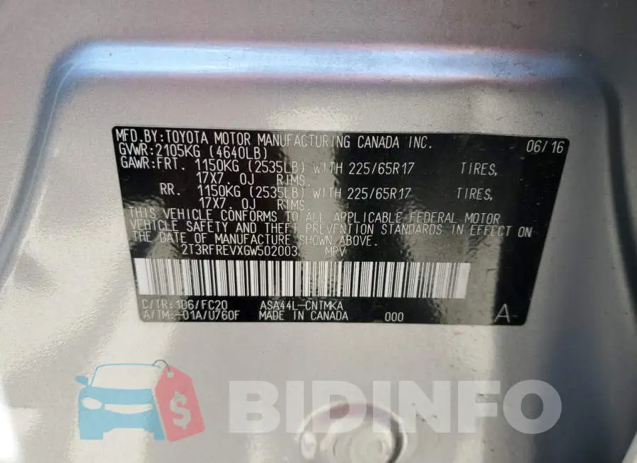 2T3RFREVXGW502003 Photo# 13