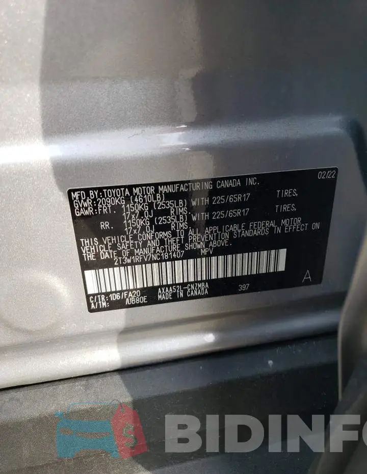 2T3W1RFV7NC181407 Photo# 13