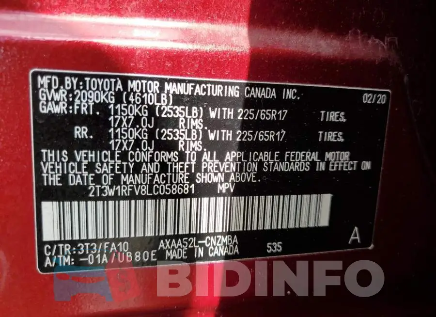 2T3W1RFV8LC058681 Photo# 14