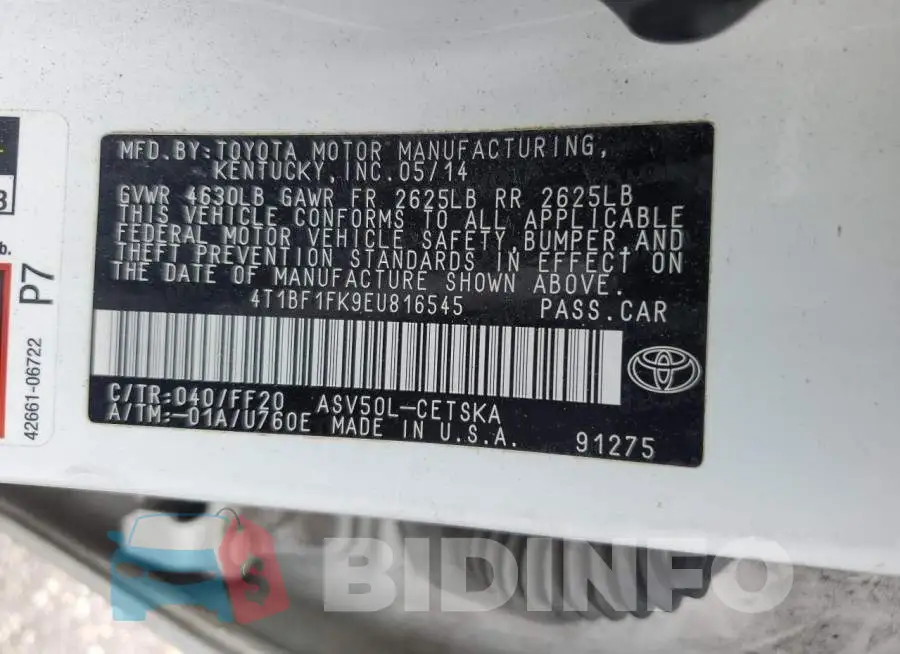 4T1BF1FK9EU816545 Photo# 12