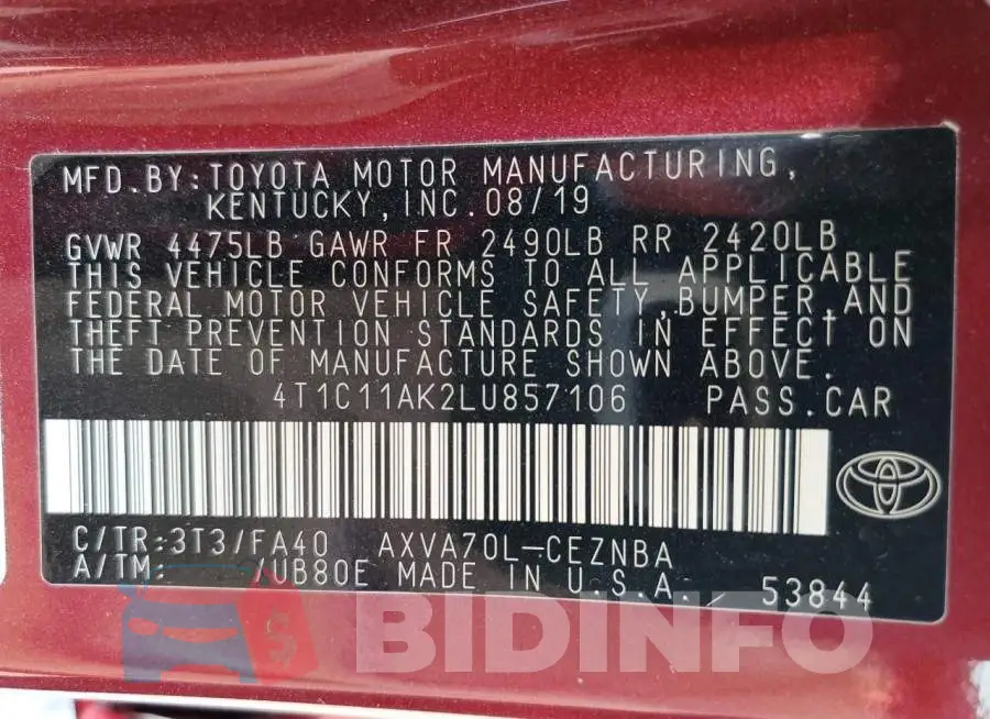 4T1C11AK2LU857106 Photo# 12